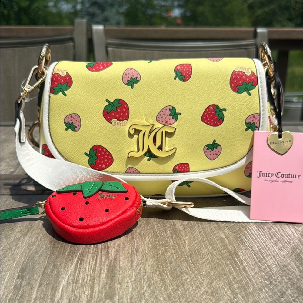 NWT Juicy Couture 2pc Yellow and Red Strawberry Crossbody Excuslive Bag